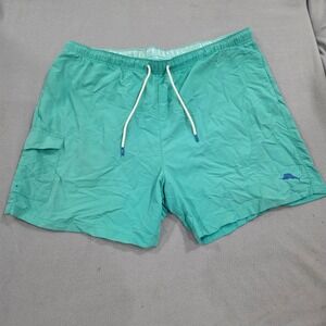 Tommy Bahama Mens Swim Trunks XL Aqua Green Marlin Cargo Board Shorts Mesh Liner